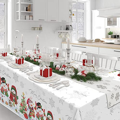 12 Pack Christmas Snowman Tablecloths - Waterproof Plastic Holiday Decor 54x108 Inches