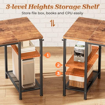 Rustic Brown 47.2-Inch L-Shaped Office Desk with Power Outlets and 3 Drawers