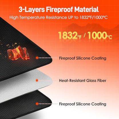 Fireproof Teardrop Rug for Wood Stove Protection - Black, 3'4" x 3'4"