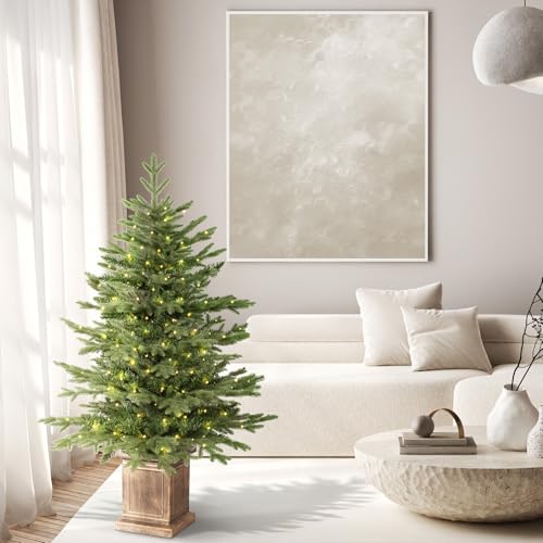 Artificial Christmas Tree 4FT Potted with 100 LED Lights - Natural Green