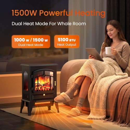 22 Inch Electric Fireplace Stove - Upgraded Model with 5100 BTU and Dual Heat