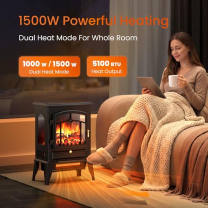 22 Inch Electric Fireplace Stove - Upgraded Model with 5100 BTU and Dual Heat