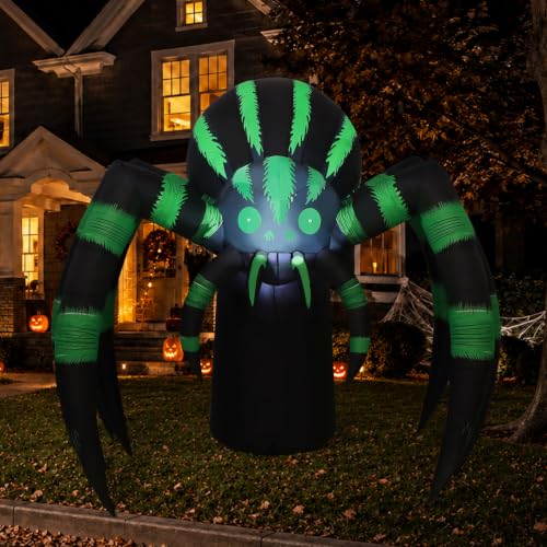 Halloween Inflatable Spider Decoration with LED Lights - Green, 7 Ft Long