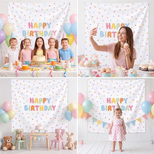 Happy Birthday Backdrop Tapestry Fabric Banner - Pastel, 59x59 Inches