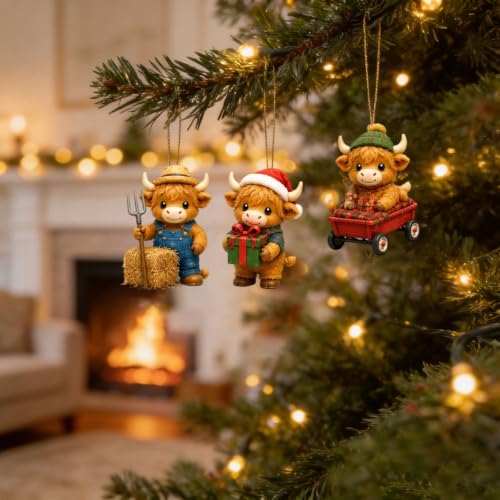 Christmas Highland Cow Advent Calendar 24 Acrylic Ornaments - Red2 Variation