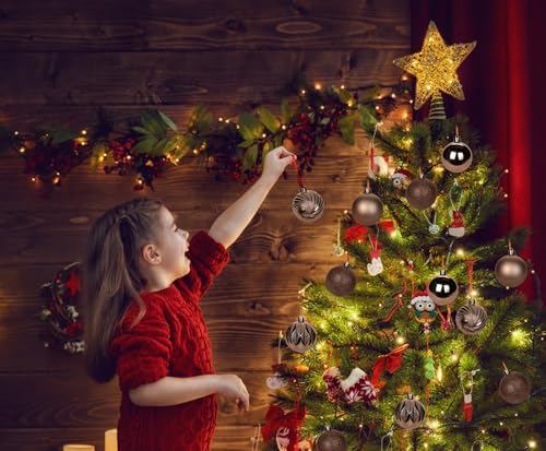 Bronze Christmas Ornaments Set - 30 Small Shatterproof Holiday Tree Balls