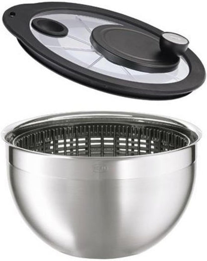 Rosle 15695 Stainless Steel Salad Spinner - Large Capacity with Glass Lid for Effortless Drying