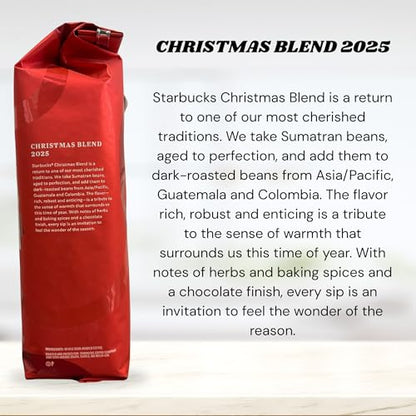 Starbucks Christmas Blend Whole Bean Coffee 16oz - Dark Roast, Spiced Chocolate & Spruce Notes, Limited Holiday Edition