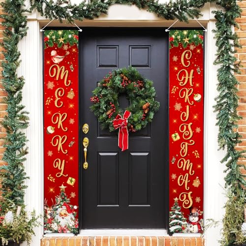 Large Christmas Door Banner Set - Merry Christmas Festive Holiday Decor for Indoor & Outdoor Porch Front Yard