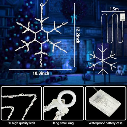 Blue Christmas Window Snowflake Lights - 8 Pcs with Remote Control