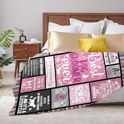 Dog Groomer Gift Throw Blanket 60x50 Inches Pink - Absacie