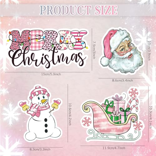 Christmas Refrigerator Magnets Set - Pink Santa Snowman Holiday Decor - 14 Pieces