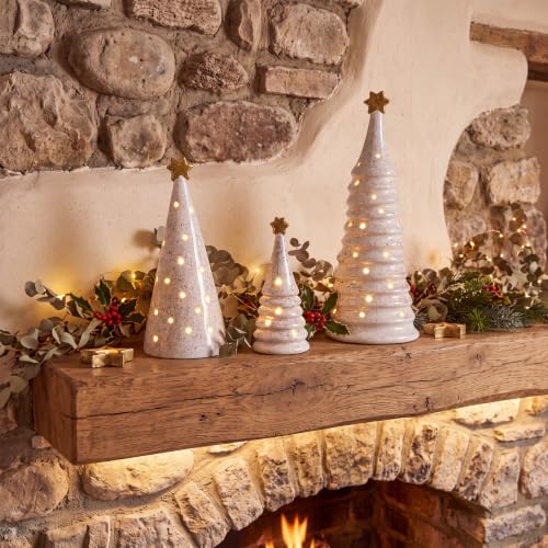 Set of 3 Lighted Ceramic Christmas Trees Tabletop Decor for Holiday Display