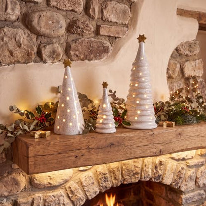 Set of 3 Lighted Ceramic Christmas Trees Tabletop Decor for Holiday Display