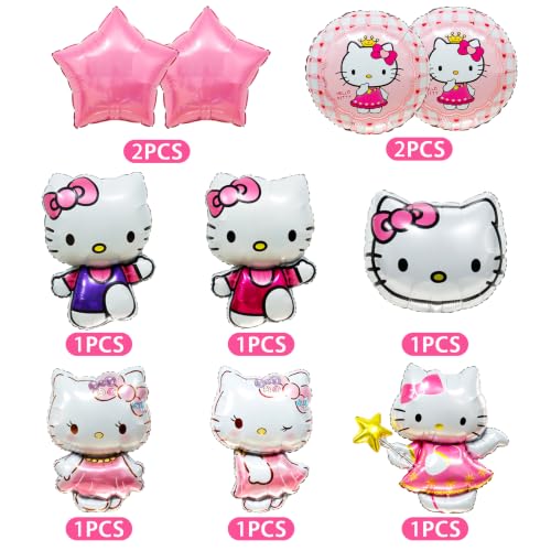 Pink Hello Cat Birthday Balloons - 10 Pack Foil Party Decorations