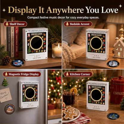 Magnetic Refrigerator Music Player with 9 Vinyl Discs, Custom MP3 Upload, LED Light, Christmas Decor