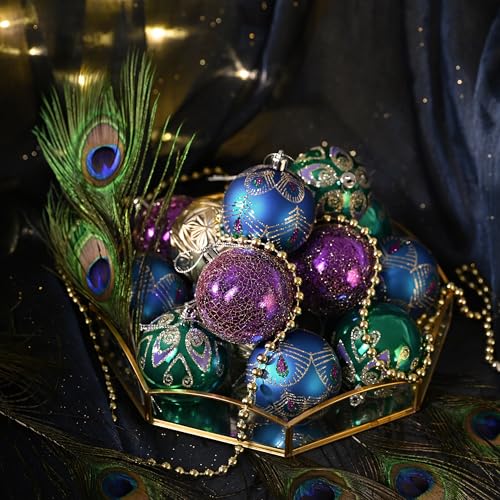 Valery Madelyn Peacock Theme Christmas Ball Ornaments Set 9pcs 2.76"