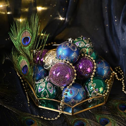 Valery Madelyn Peacock Theme Christmas Ball Ornaments Set 9pcs 2.76"