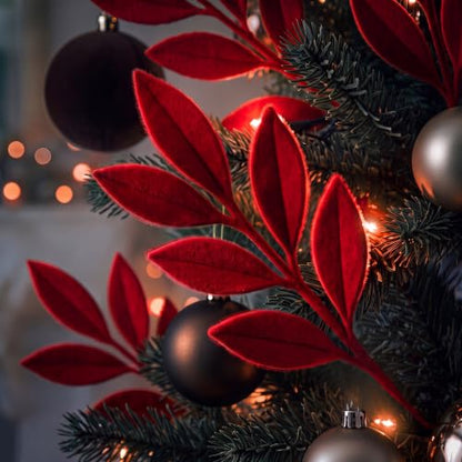 Red Velvet Christmas Tree Picks 16 Pack - Fluffy Holiday Decor