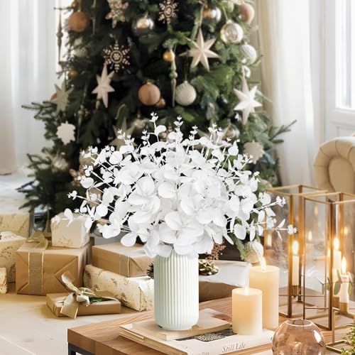 Yen Jean 14PCS White Eucalyptus Artificial Flowers for Home Decor - Faux Silk Stems
