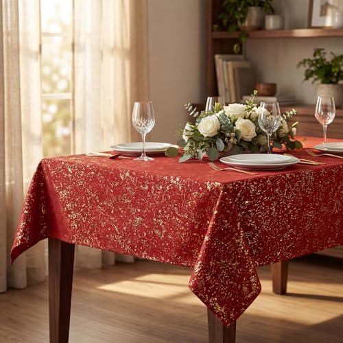 Red Tablecloth with Gold Sequin 60x140 Inch Rectangular Home Decor