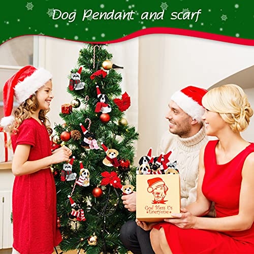 Christmas Dog Ornaments Set - Mini Fur Decor with Santa Hats & Scarves