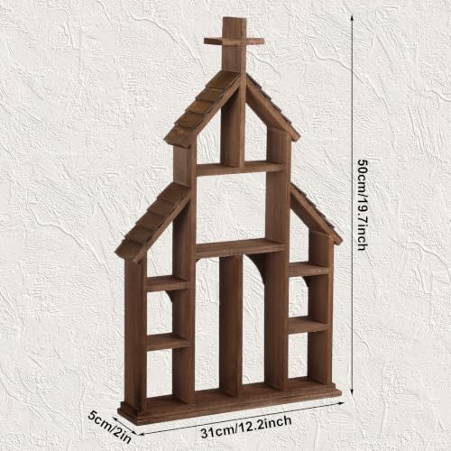 Wooden Cross Church Shelving - Hanging Display Floating Shelves for Religious Decor