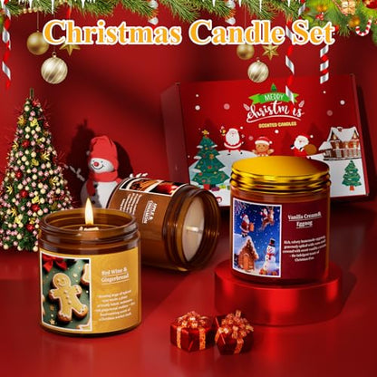 Christmas Candle Set - 6 Pack Scented Soy Candles with Glass Jar - Aromatherapy Gifts for Home, Birthday, Holiday, Variation of Glass6