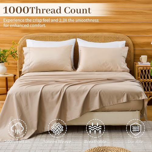Bedlifes 1000TC Egyptian Cotton King Sheet Set - Linen / King - 16" Deep Pocket