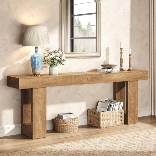 Extra Long Console Table 78.7-Inch Natural Oak Brown Entryway Sofa Hallway