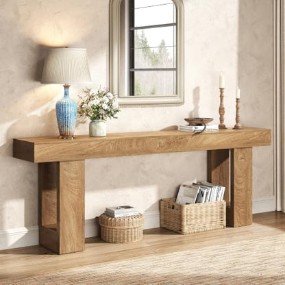 Extra Long Console Table 78.7-Inch Natural Oak Brown Entryway Sofa Hallway