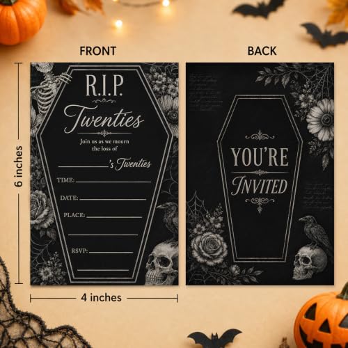 Gothic Death to My 20s Party Invite Coffin Variation - 25 Invitations & Envelopes