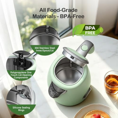 Electric Kettle 1.7L Retro Green Fast Boil with Thermometer & Water Level Window