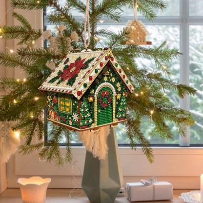 Reindeer Wooden House Christmas Craft Kit with Pearls and Glitter
