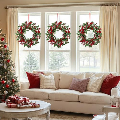 Artificial Christmas Wreath for Front Door, Real Touch Pine with Berry Clusters & Holly - Red & Green, 18 Inches