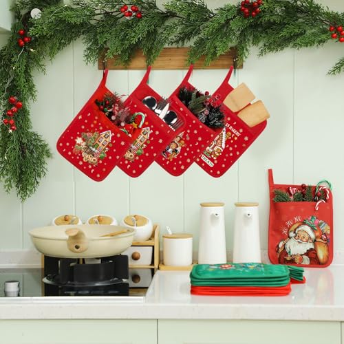Christmas Pot Holders with Pocket - Vivid 12 Pack Heat Resistant Kitchen Accessories
