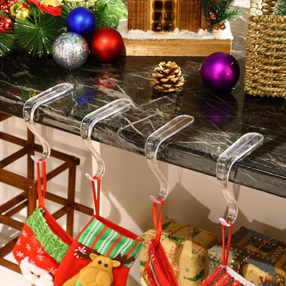 8-Piece Acrylic Christmas Stocking Hangers for Mantel - Clear, Non-Slip