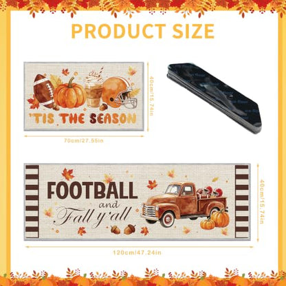 Fall Football Pumpkin Kitchen Rugs Set - 16x28 Inch, 2 Pieces