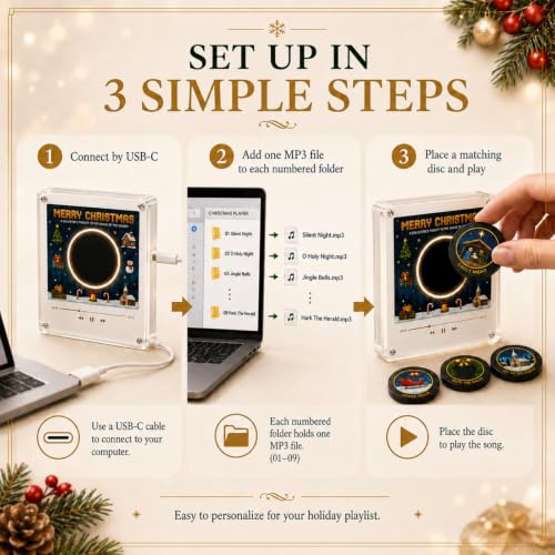 Magnetic Christmas Music Box Player with Interchangeable Discs - Holiday Decor