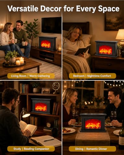 Black Fireplace Lantern with Realistic Flame Effect - Decorative Faux Fire Lamp