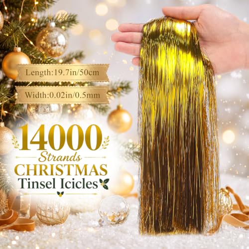 Sumind 14000 Pcs Gold Christmas Icicle Tinsel Decorations for Holiday Tree & Party