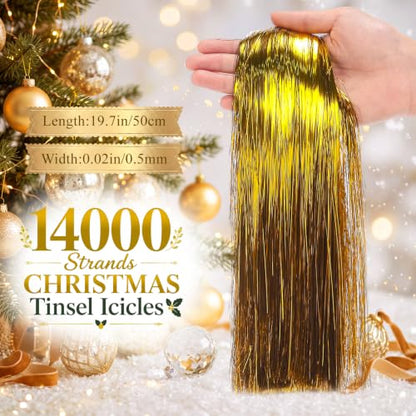 Sumind 14000 Pcs Gold Christmas Icicle Tinsel Decorations for Holiday Tree & Party