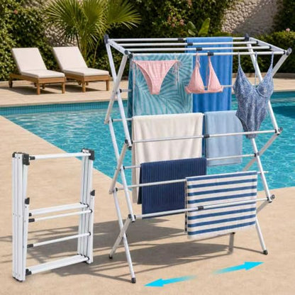 Outdoor Pool Towel Rack with Adjustable Telescopic Poles - Foldable & Portable