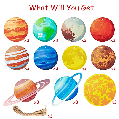 Space-Themed Wooden Ornaments Set - Solar System Decorations for Christmas & Events