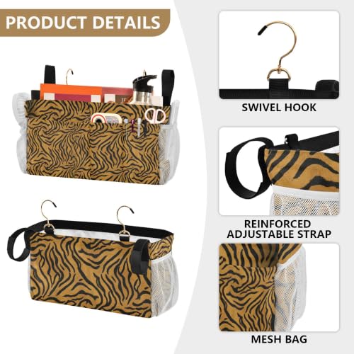 Animals Print Bedside Caddy with 6 Pockets, Hooks & Straps for Bed, Sofa, RV
