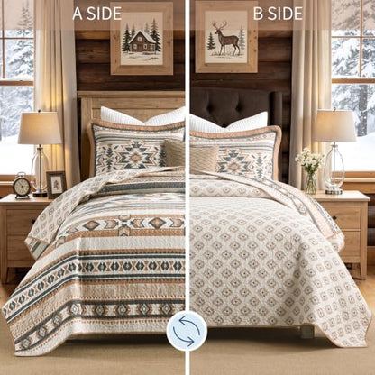 King Cotton Quilt Set Southwestern Aztec Reversible Rustic Bedding