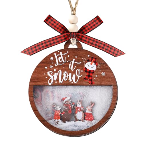 Funny Wooden Christmas Ornament Set - Brown Rabbit & Santa Decorations - Holiday Tree Decor