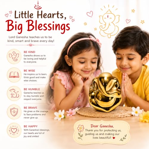 Ganesha Idol for Car Dashboard - Small Hindu God Statue, Gg Golden
