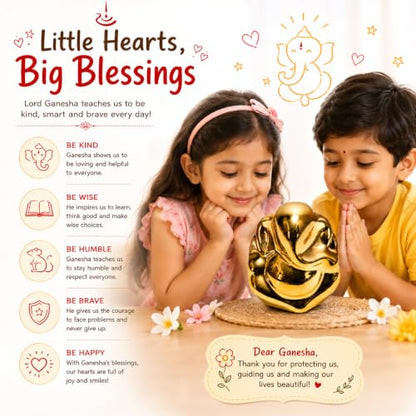 Ganesha Idol for Car Dashboard - Small Hindu God Statue, Gg Golden
