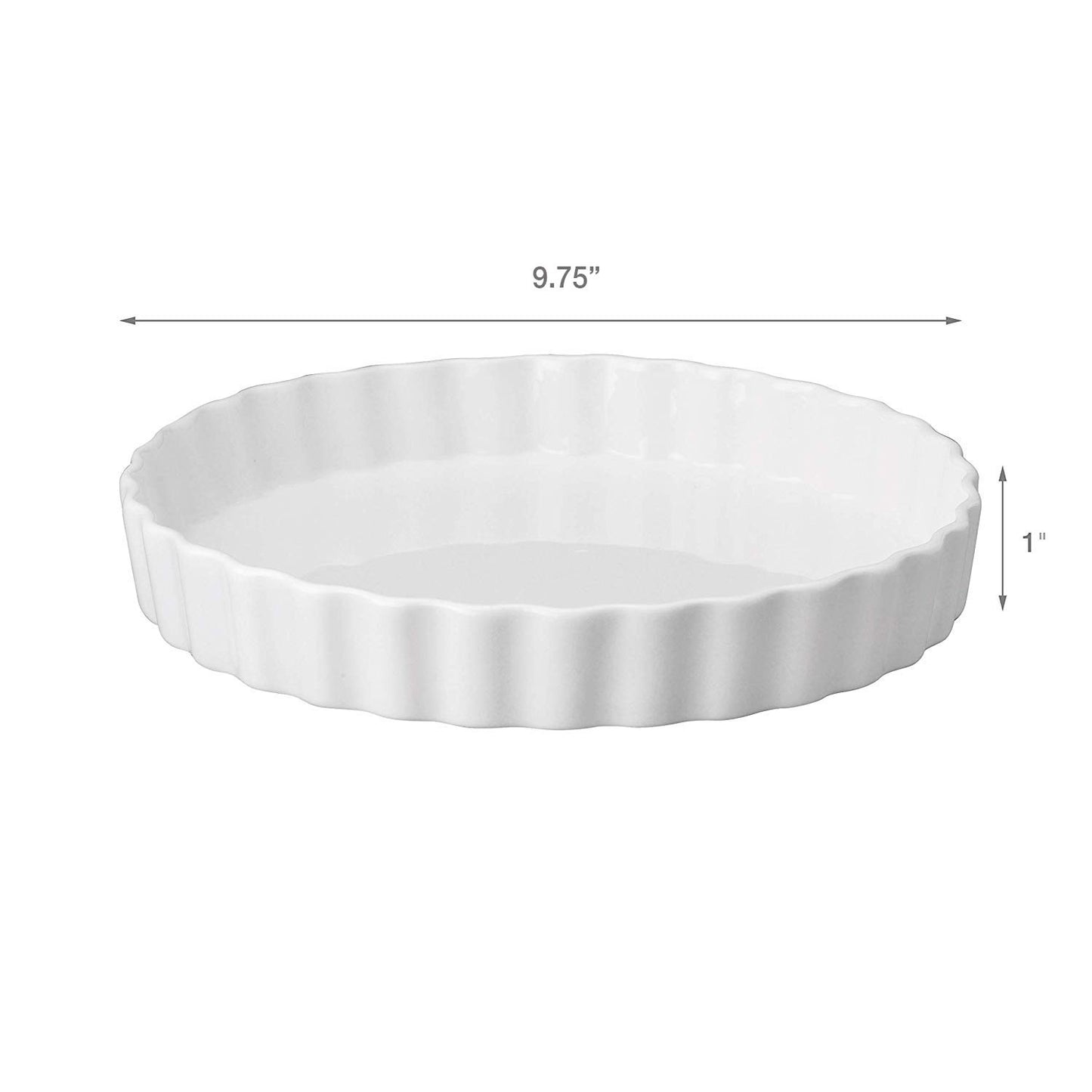 HIC Kitchen Round Quiche Dish, Fine White Porcelain, 10 Inch Diameter x 1.5-Inch Deep